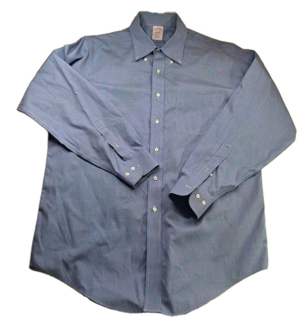 Brooks Brothers Size 16.5 4/5 Non Iron Traditional Fit Blue White Houndstooth